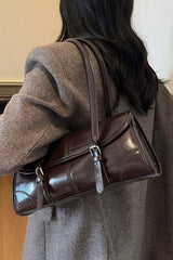 Waxed Leather Retro Long Handbag Chic Shoulder Underarm Commuter Bag