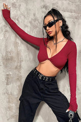 Striped Sexy Cropped Bustier Long Sleeve Tee