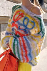 Color Block Striped Pullover Knit Sweater