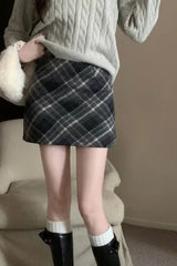Wool Plaid High Waist A-Line Christmas Skirt