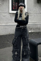 Denim Multi-Pocket Street Loose Cargo Pants