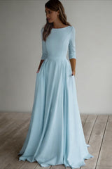 Three Quarter Sleeve Pocket Formal Dress