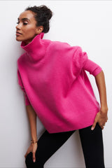 Asymmetric Cape Sleeve Turtleneck Knit Sweater