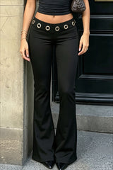 Metal Eyelet Waist Flared Pants
