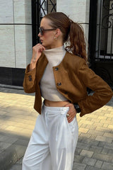Vintage Brown Suede Round Neck Jacket