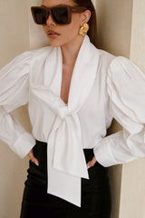Bow Tie Puff Sleeve Blouse