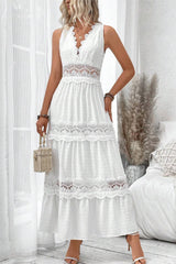 V Neck Lace Patchwork Sleeveless Boho Dress