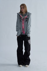 Star Graphic Contrast Zip Up Hoodie