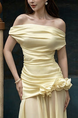 Rosette Sheer Off Shoulder Maxi Dress