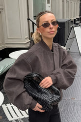 Suede Stand Collar Bomber Jacket