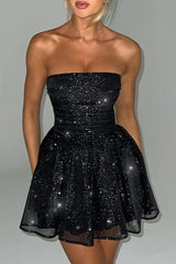 Trendy Classy Strapless Mesh Backless Sequin Dress