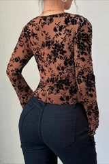 Sheer Lace Flared Sleeve Blouse