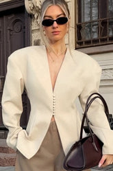 Elegant V Neck Fitted Blazer Jacket