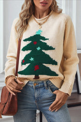 Christmas Cozy Color Block Xmas Tree Print Sweater