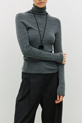 Solid Color Washable Wool Turtleneck Long Sleeve Tee