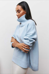 Asymmetric Cape Sleeve Turtleneck Knit Sweater