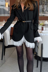 Black Lace V Neck Blazer Coat