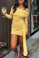 Solid Tie Front Off Shoulder Mini Dress