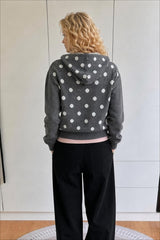 Polka Dot Oversized Knit Cardigan Hoodie