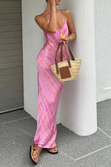 Slim Print Sleeveless Backless Slit Maxi Dress