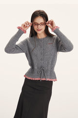 Panel-Design Waist-Cinched Slim Knit Cardigan