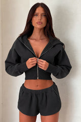 Basic Solid Cropped Hoodie Casual Two-Piece Set