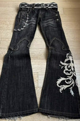 Double Waist Distressed Washed Flare Jeans