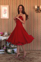 3D Flower Deep V Patchwork Spaghetti Strap Romantic Party Dress