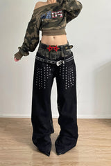 Rivet Washed High Rise Wide Leg Jeans