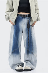 Washed Fade Curved Cut Wide Jean