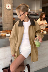 Contrast Collar Drawstring Waist Trench Coat