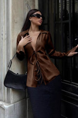 Satin Tie Front Blouse