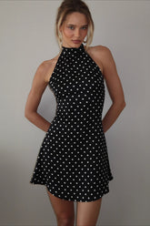 Polka Dot Halter A-Line Mini Dress