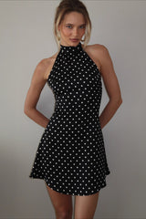 Polka Dot Halter A-Line Mini Dress