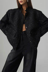 Loose Fit Sequin Bomber Coat