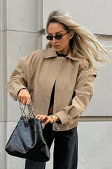 Khaki Lapel Utility Bomber Jacket