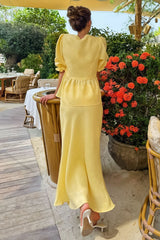 Resort Casual Cotton Linen Puff Sleeve Two Piece Skirt Set