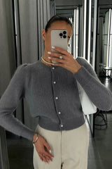 Minimalist Crew Neck Button Front Knit Cardigan