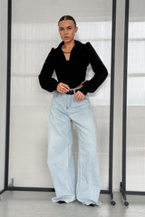 Fitted Cotton Blend Long Sleeve Blouse