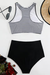 Striped Slim Fit High Waist Two Piece Swim Set