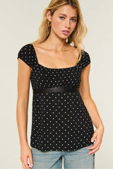 Polka Dot Square Neck Fitted T-Shirt