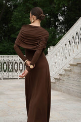 Asym Neck Knit Long Sleeve Maxi Dress