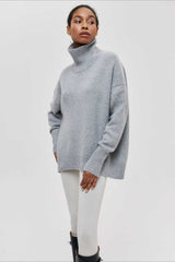 Asymmetric Cape Sleeve Turtleneck Knit Sweater