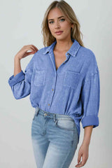 Blouse Textured With Buttons Clothes