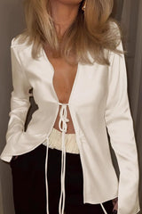 Satin Tie Front Blouse