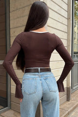 Square Neck Bell Sleeve Slim Long Sleeve Tee