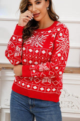 Chic Christmas Color Block Snowflake Print Sweater