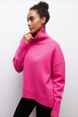 Asymmetric Cape Sleeve Turtleneck Knit Sweater