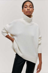 Asymmetric Cape Sleeve Turtleneck Knit Sweater
