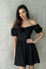 Off Shoulder Tie Waist Mini Dress